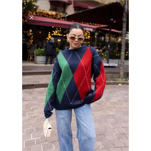 Baklava Desen Oversize Triko Kazak