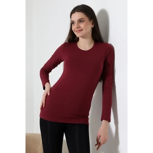 Uzun Kol Bisiklet Yaka Penye Kompakt Body 19646 Bordo