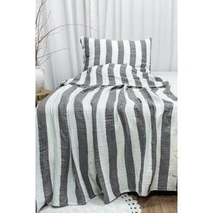 Modern  Pamuk 3 Katlı Müslin Yatak Örtüsü Seti Çizgili