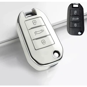 Peugeot 301 308 208 508 2008 3008 Citroen C3 C4 Opel Combo Nano Sustalı Anahtar Kılıfı Beyaz Gümüş