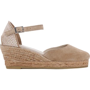 Kadın Bej Bilekten Bantlı Dolgu Topuklu Süet Deri Espadril 25SFD205710