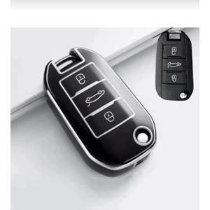 Peugeot 301 308 208 508 2008 3008 Citroen C3 C4 Opel Combo Nano Sustalı Anahtar Kılıfı Siyah Gümüş