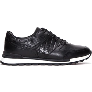 Erkek Siyah Bağcıklı Deri Casual Sneaker 25SFD610014