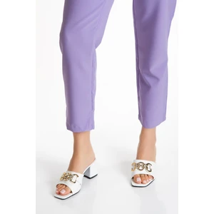 MFT Ayakkabı Kadın Kalın Topuklu Tokalı Terlik Beyaz