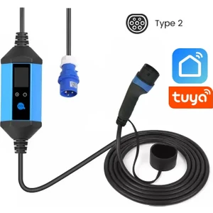Evwallbox 7,4 Kw Taşınabilir 5mt Tip2 Kablo + Wifi + Bluetooth + Mobil Uygulama + Taşıma Çantası + 220V Dönüştürücü (Siyah kasa)