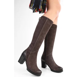 Kadın Daen Kahve  Süet Deri Topuklu Çizme