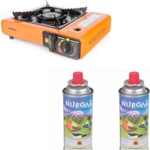 Tekli Portatif Ocak Tüp Turuncu+2 Adet 220 gr Kartuş Set