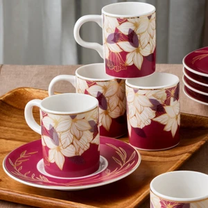 Güral Porselen Camelia 12 Parça 6 Kişilik Kahve Takımı 67081 Bordo