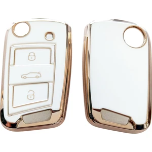 Polo 6 Golf 7 Octavia Leon Uyumlu Mqb Nano Kumanda Anahtar Kılıfı Oto Anahtarlık Beyaz Gold