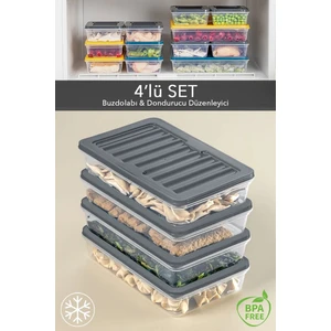 Avlar Store 6'lı Buzdolabı Organizer Mikrodalga ve Difrize Uygun Saklama Kabı Antrasit 6 x 1200 ml