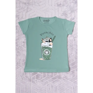 Kız Çocuk Tshirt Pistachio Baskılı Bisiklet Yaka E2