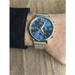 Lüks Spor Erkek Kol Saati Gümüş Gold Renk, Çelik Kordon, Lacivert Mavi Kadran ZIOSKS1080