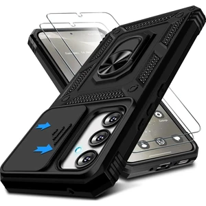 Samsung Galaxy A15 Uyumlu Kılıf Kamera Sürgülü Standlı Yüzüklü Darbe Emici Koruyucu Tank Kapak