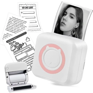 Taşınabilir Mini Cep Yazıcı  Termal Yazıcı Printer Bluetooth Bağlantılı Telefon Bilgisayar ve Tablet Uyumlu Pembe