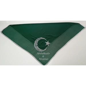 Moms And Babies Yeşil ve Kırmızı Ayyıldız Nakış Işlemeli Kına - Damat - Asker Omuz Şalı Atkısı Örtüsü Kişiye Isme Özel