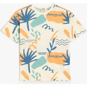 Pamuklu Baskılı Bisiklet Yaka Kısa Kollu Oversize Tişört