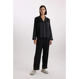 Pijama Takımı Saten Uzun Kollu Üst Uzun Beli Lastikli Alt-Fall in Love C9444AX25SP