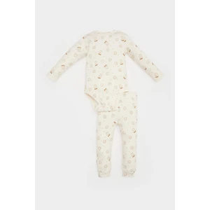 Erkek Bebek 2'li Takım Fitilli Kaşkorse Baskılı Uzun Kollu Çıtçıtlı Body Beli Lastikli Uzun Alt E6303A525SP