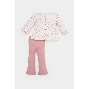 Kız Bebek 2'li Takım Çiçekli Flamlı Poplin Uzun Kollu Gömlek Beli Lastikli Alt E5713A525SP