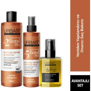 Urban Care Bond Plex Yıpranma Karşıtı Sülfatsız Şampuan 350 ml + Saç Bakım Sütü 200 ml + Saç Bakım Yağı 100 ml - Vegan