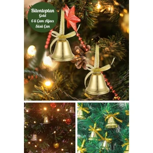 Deco Elit 6 Adet Mini Çan Süs Yılbaşı Çam Ağacı Süsü 4  cm  Altın Sarısı Kurdeleli Zil Gold Yılbaşı Çam Ağacı Süsü