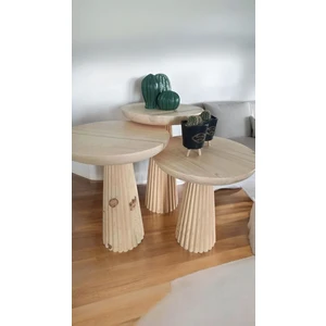 Wood Wooden Ahşap 3’Lü Set Fitilli Mantar Yan Sehpa Modern Fiskos / Çiçeklik / Zigon Sehpa