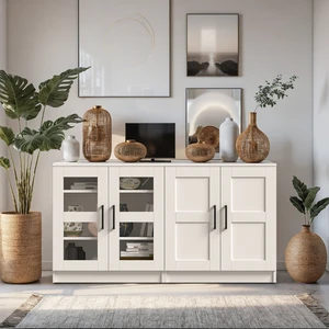 KNS-204-K-Beyaz Camlı 4 Kapaklı Konsol