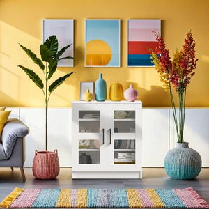 KNS-104-C-Beyaz Camlı 2 Kapaklı Konsol