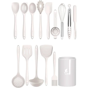 Trigona Isıya Dayanıklı Yanmaz Yapışmaz Silikon Spatula Seti 15 Parça Vanilya