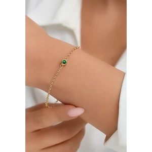 Altın Kesesi 14 Ayar Altın Yeşil Tek Gözlü Bileklik