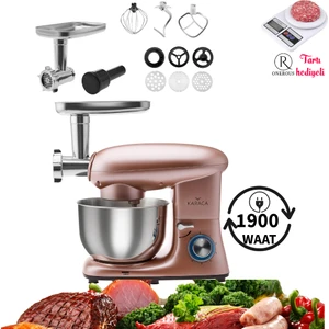 Kıyma Çekme ve Hamur Yoğurma, Karıştırma 5,5 Lt Sucuk-Sosis/içli Köfte Aparatlı Mutfak Şefi 1900W + Hediyeli