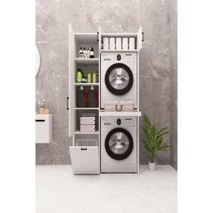 Demirbal Mobilya Mdf Çamaşır Makinesi Kurutma Makinesi Dolabı Mdf Kirli Sepetli Çekmeceli