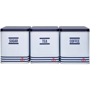 3'lü Metal Çay Kahve Şeker Kutusu - Marin Desen - 1500 ml