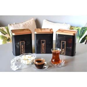 3'lü Metal Coffee Tea Sugar Kutusu - Siyah - 1500 ml
