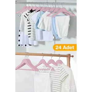 24 Adet - Ahşap Görünümlü Çocuk ve Bebek Elbise ,kıyafet Askısı