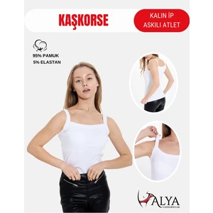 Alya Underwear Kaşkorse Kalın Ip Askılı  Atlet, Fitilli Kumaş, Likralı , Beyaz, 931, Xl