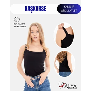 Alya Underwear Kaşkorse Kalın Ip Askılı Atlet, Fitilli Kumaş, Likralı, Siyah, 931, Xl