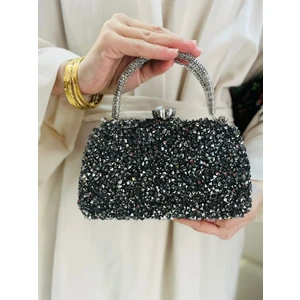Çanta Trend Kristal Dökme Taşlı Burslu Kadın El ve Uzun Zincir Askılı Abiye Çanta