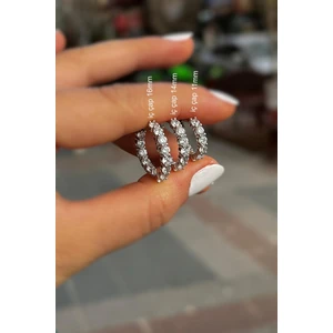 Erer Gümüş Gümüş 3 mm Içi Dışı Taşlı 1çift Halka Küpe