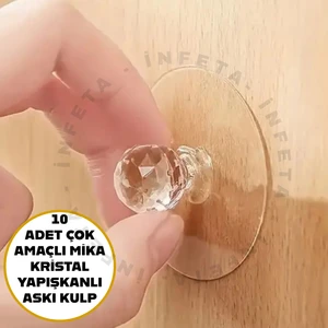 10 Adet Çok Amaçlı Mika Kristal Kendinden Güçlü Pvc Yapışkanlı Dekoratif Askı