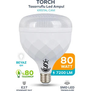 80W Kristal Tasarruflu E27 Beyaz Işık Torch LED Ampul
