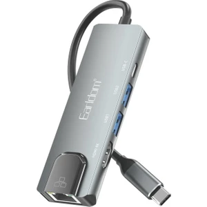 W27 5in1 1 Adet 4K HDMI / 2 Adet USB / 1 Adet Type-C Çıkışlı / 1 Adet RJ45 100 Mbps Ethernet Çıkışlı Type-C Girişli Hub Dönüştürücü