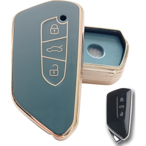 Volkswagen Golf 8 Seat Cupra Skoda Octavia Uyumlu Kumanda Anahtar Kılıfı Oto Anahtarlık Turkuaz Gold