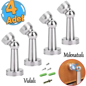 Mıknatıslı Ayaklı Metal Kapı Tutucu Çarpma Önleyici Durdurucu Stoper Vidalı Tampon Krom 4 Adet