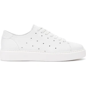 Erkek Beyaz Bağcıklı Kalın Tabanlı Deri Sneaker 25SFD750618