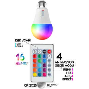 Rgb LED Lamba Kumandalı Ambiyans Aydınlatma 2000 Lümen Tasarruflu Renk Değiştiren LED Işık
