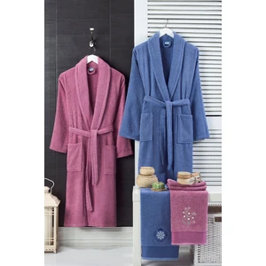 4 Parça Aile Bornoz Seti Kadın Erkek Havlulu Bornoz Takımı