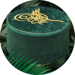 Şahin Bak Tuğralı Yeşil Keçe Takke,tuğralı Takke,yeşil Takke,kalıplı Takke,sarıklık Takke,takke, T054