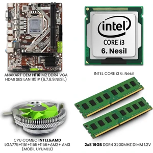 I3 6100 6. Nesil + H110 1151PIN Anakart + Işlemci Combo Fan + 16GB Ddr4 Ram Set Bundle
