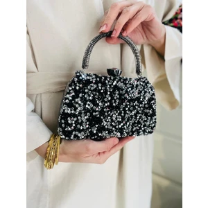 Çanta Trend Kristal Dökme Taşlı Burslu Kadın El ve Uzun Zincir Askılı Abiye Çanta